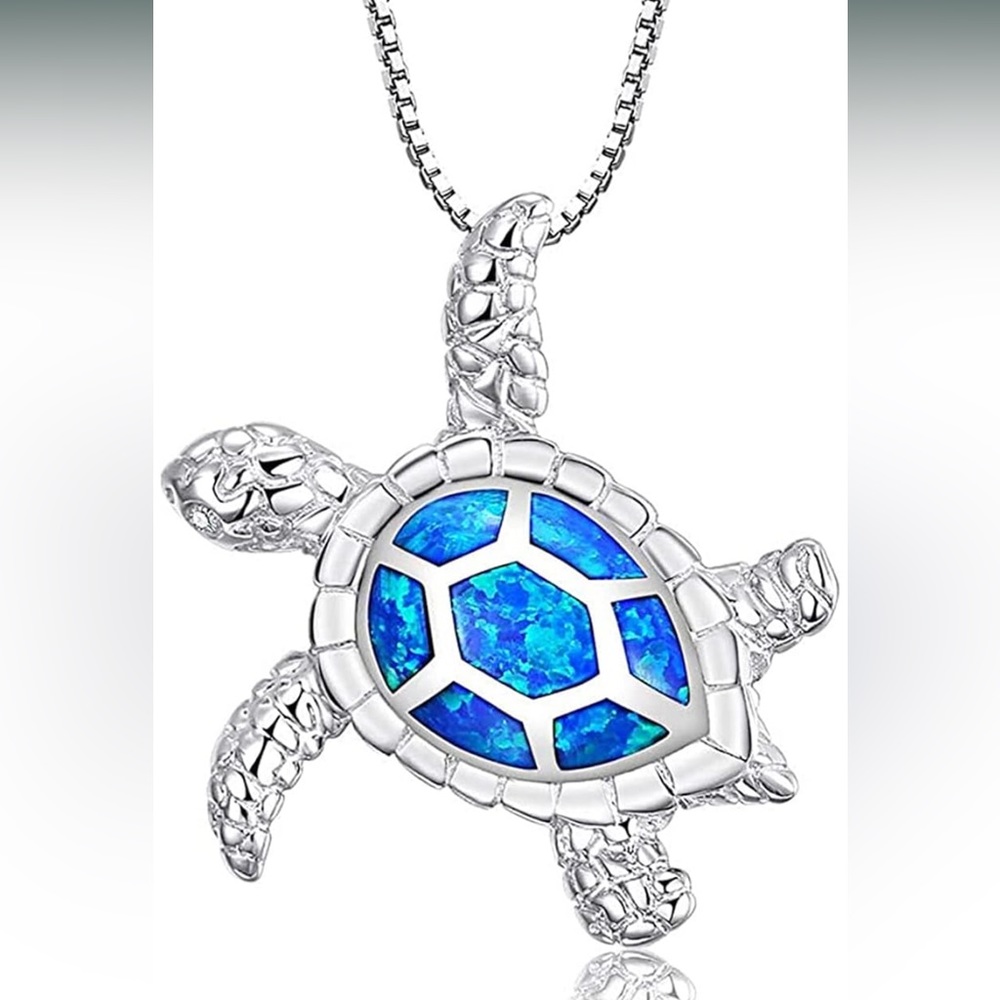 Blue Opal Sea‎ Turtle Necklace